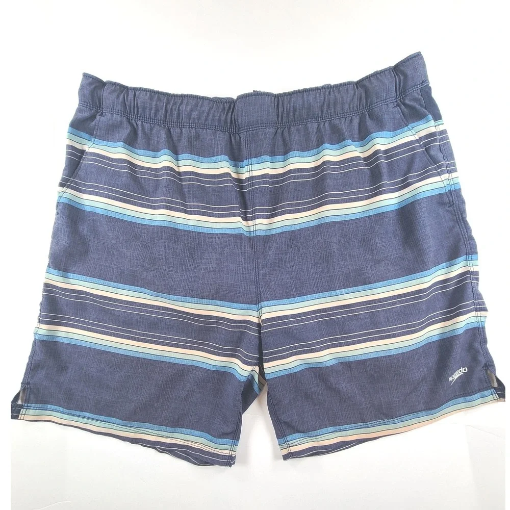 Speedo Swim Trunks Shorts Mens 2X Blue Striped Lined Resortwear Surf Summer